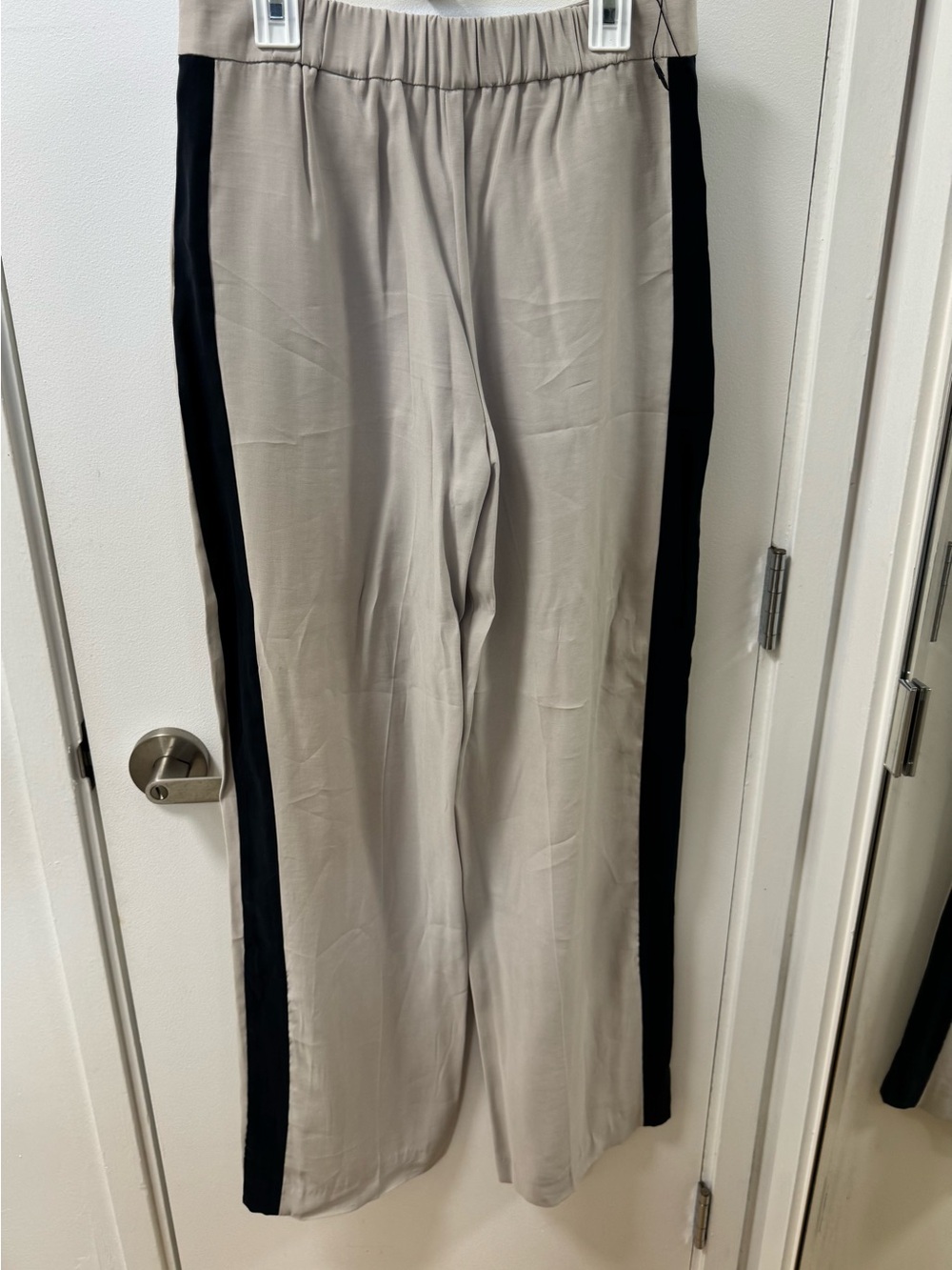 Zara Women's Taupe Wide-Leg Pants with Black Side Stripes